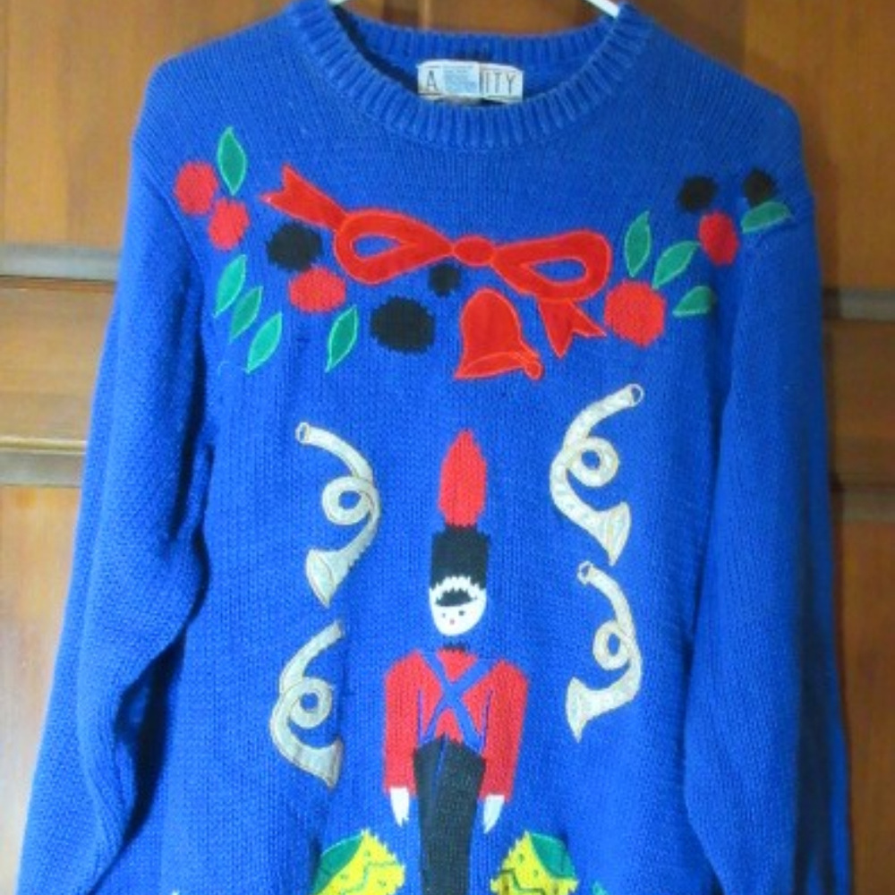 AFFINITY BLUE CHRISTMAS XMAS SWEATER DRUMMER Lg